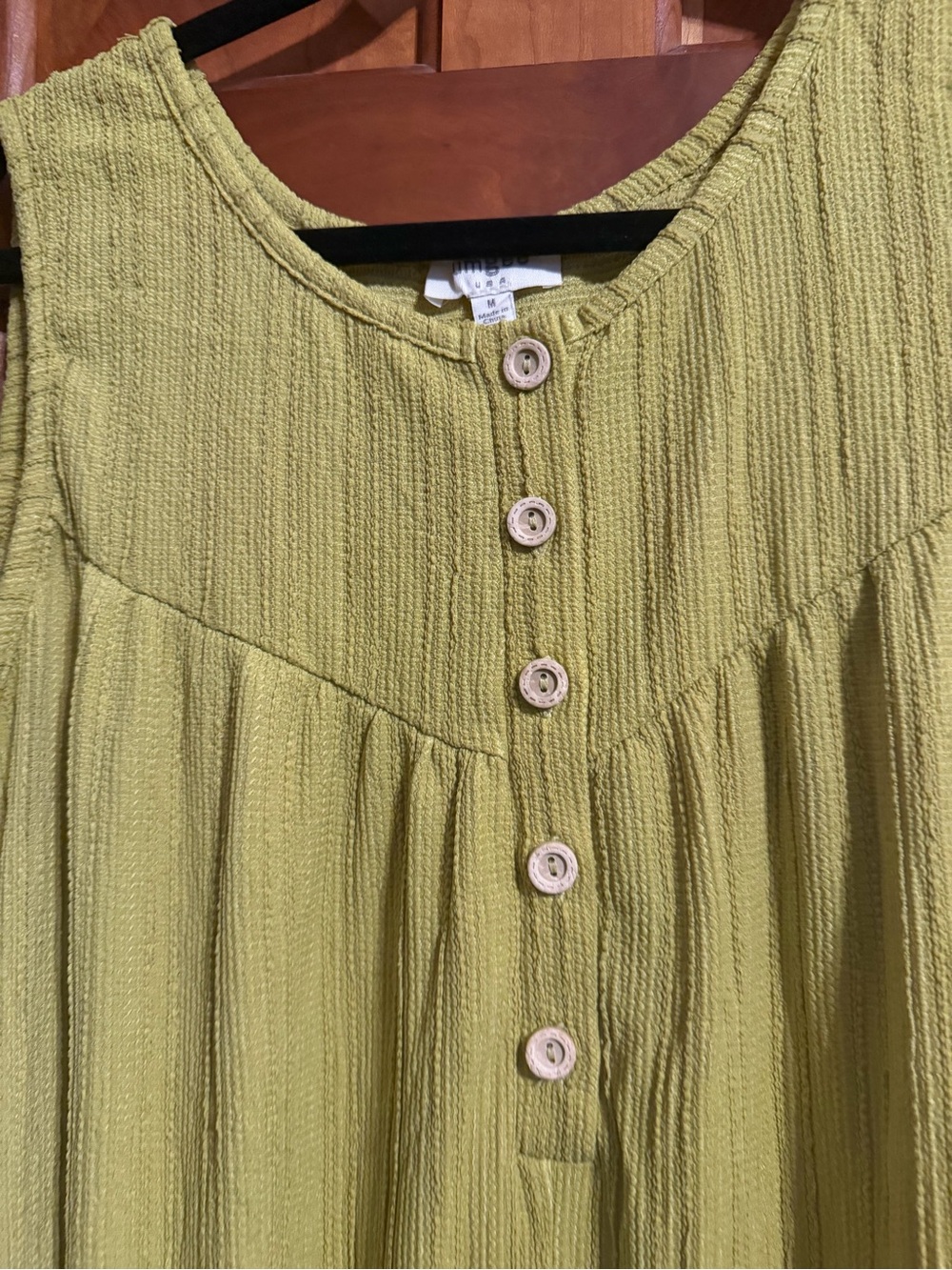 Umgee Lightweight Textured Button-Front Sleeveless Jumpsuit in Olive Green